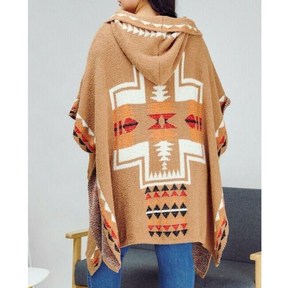 Sweaters - Aztec Yellowstone Hooded Kimono Poncho Sweater